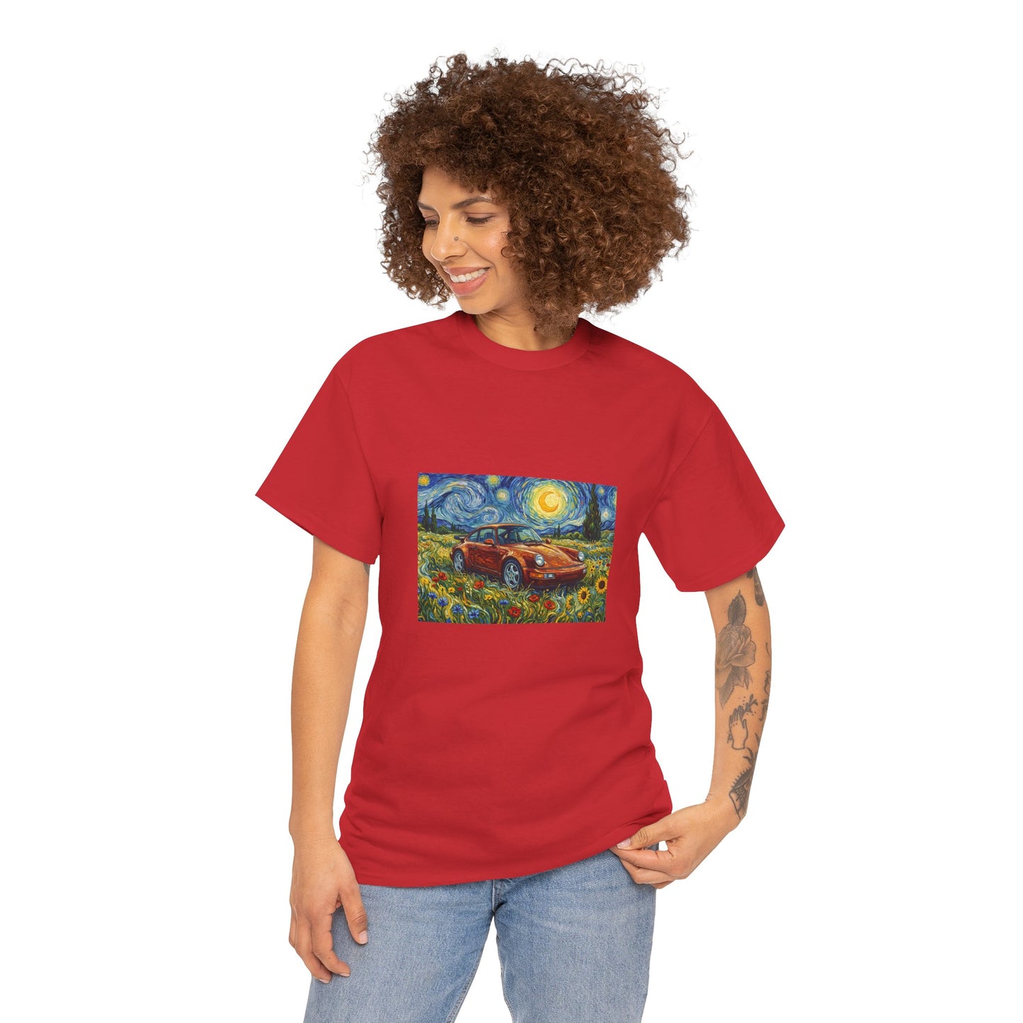 Vintage Sports Car Tee — Starry Night Sunflower Art Shirt
