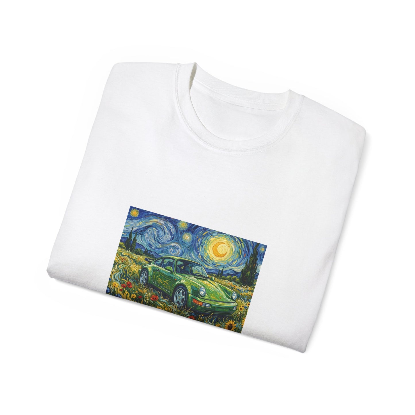 Classic Car Nightscape T‑Shirt — Van Gogh Starry Night Retro Car Art Tee