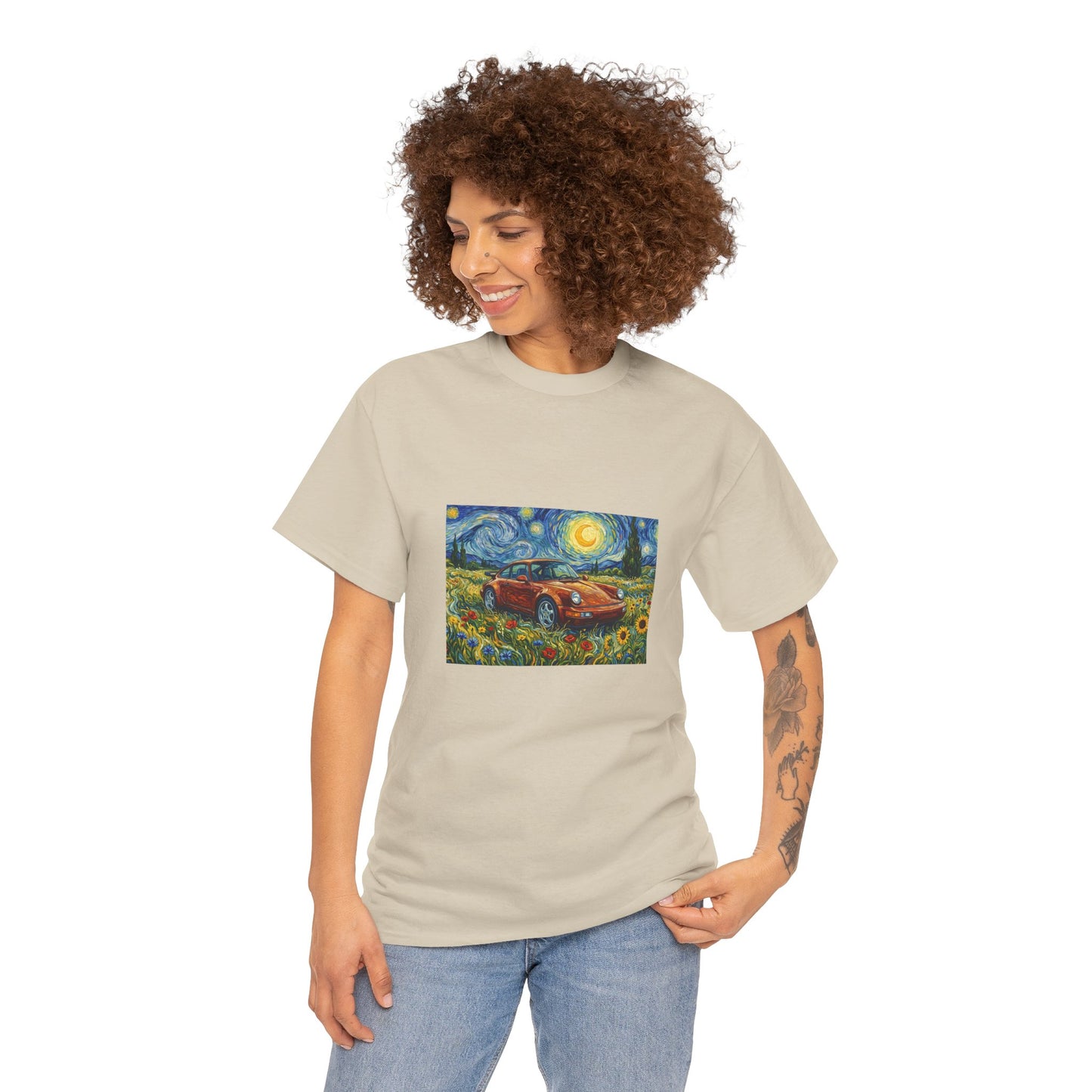 Vintage Sports Car Tee — Starry Night Sunflower Art Shirt