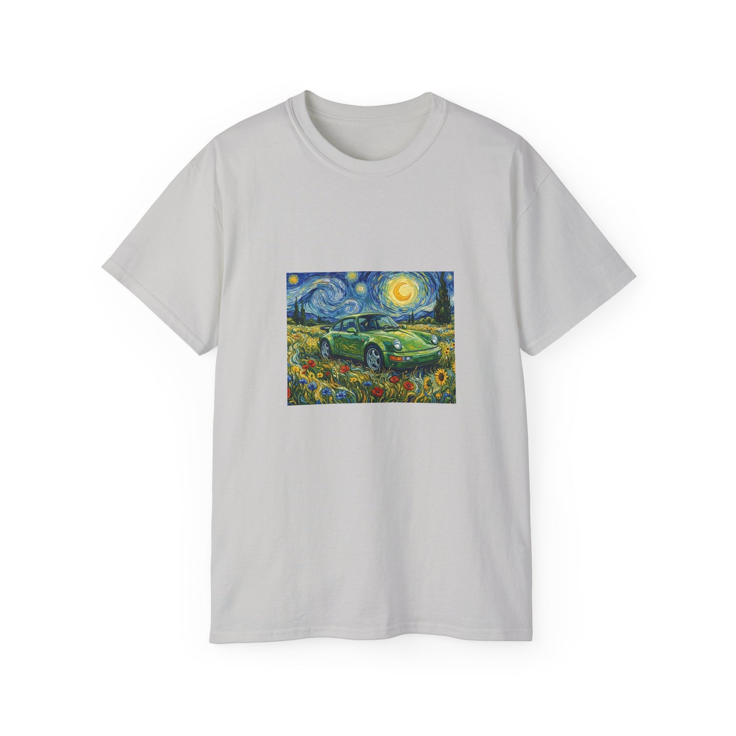 Classic Car Nightscape T‑Shirt — Van Gogh Starry Night Retro Car Art Tee
