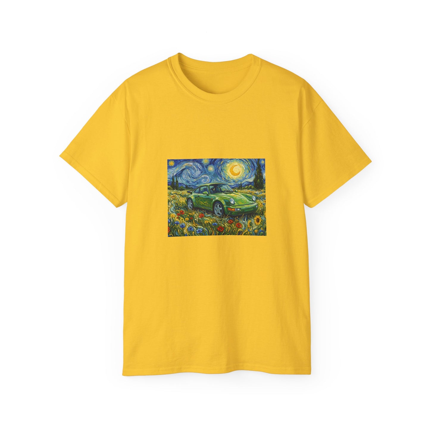 Classic Car Nightscape T‑Shirt — Van Gogh Starry Night Retro Car Art Tee