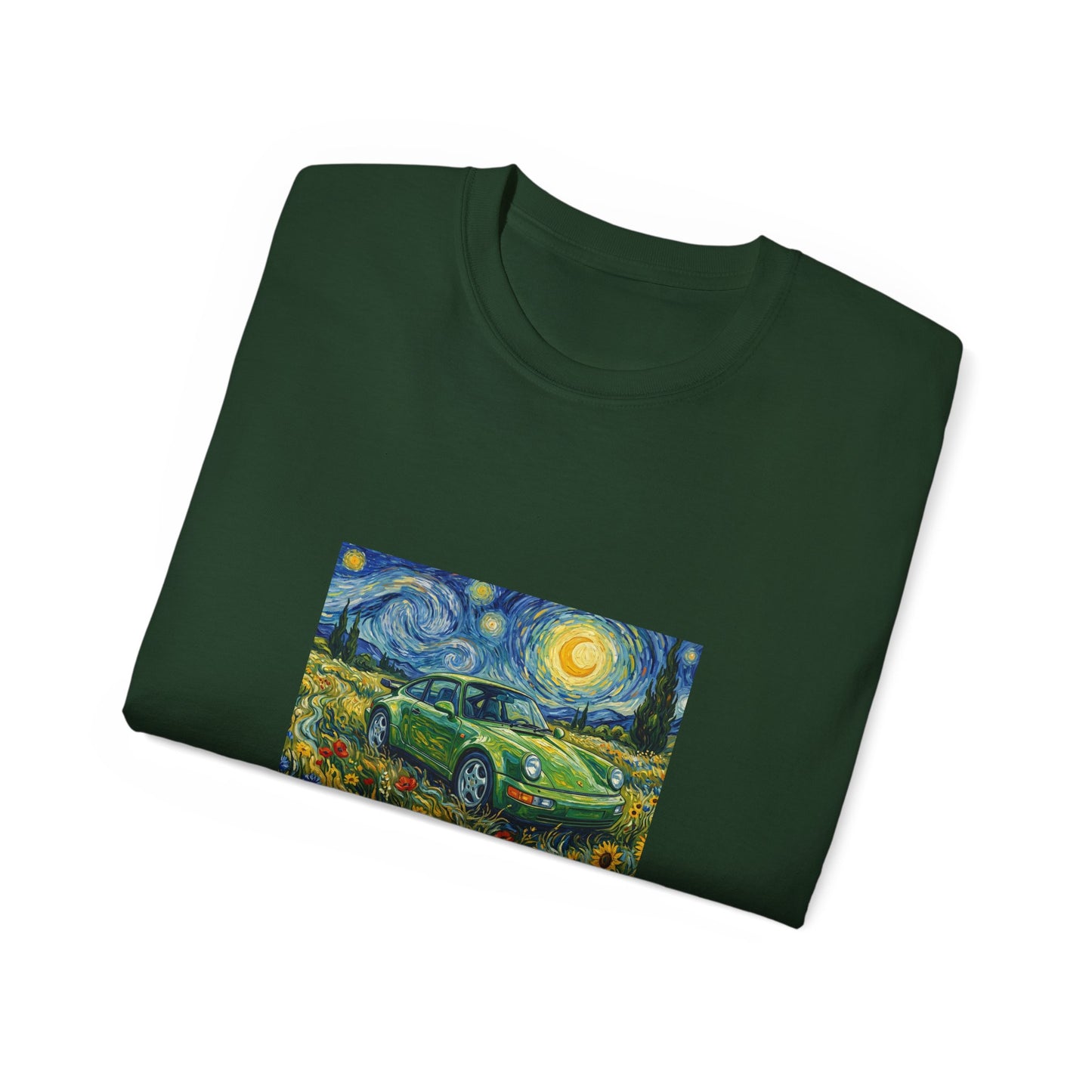 Classic Car Nightscape T‑Shirt — Van Gogh Starry Night Retro Car Art Tee