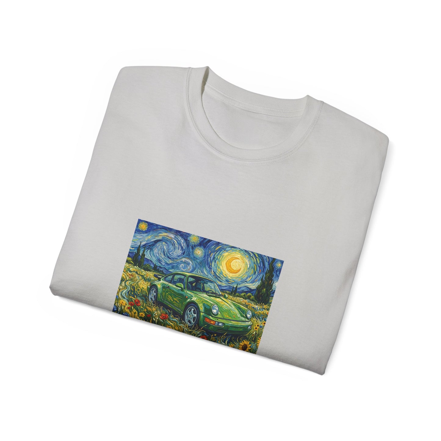 Classic Car Nightscape T‑Shirt — Van Gogh Starry Night Retro Car Art Tee