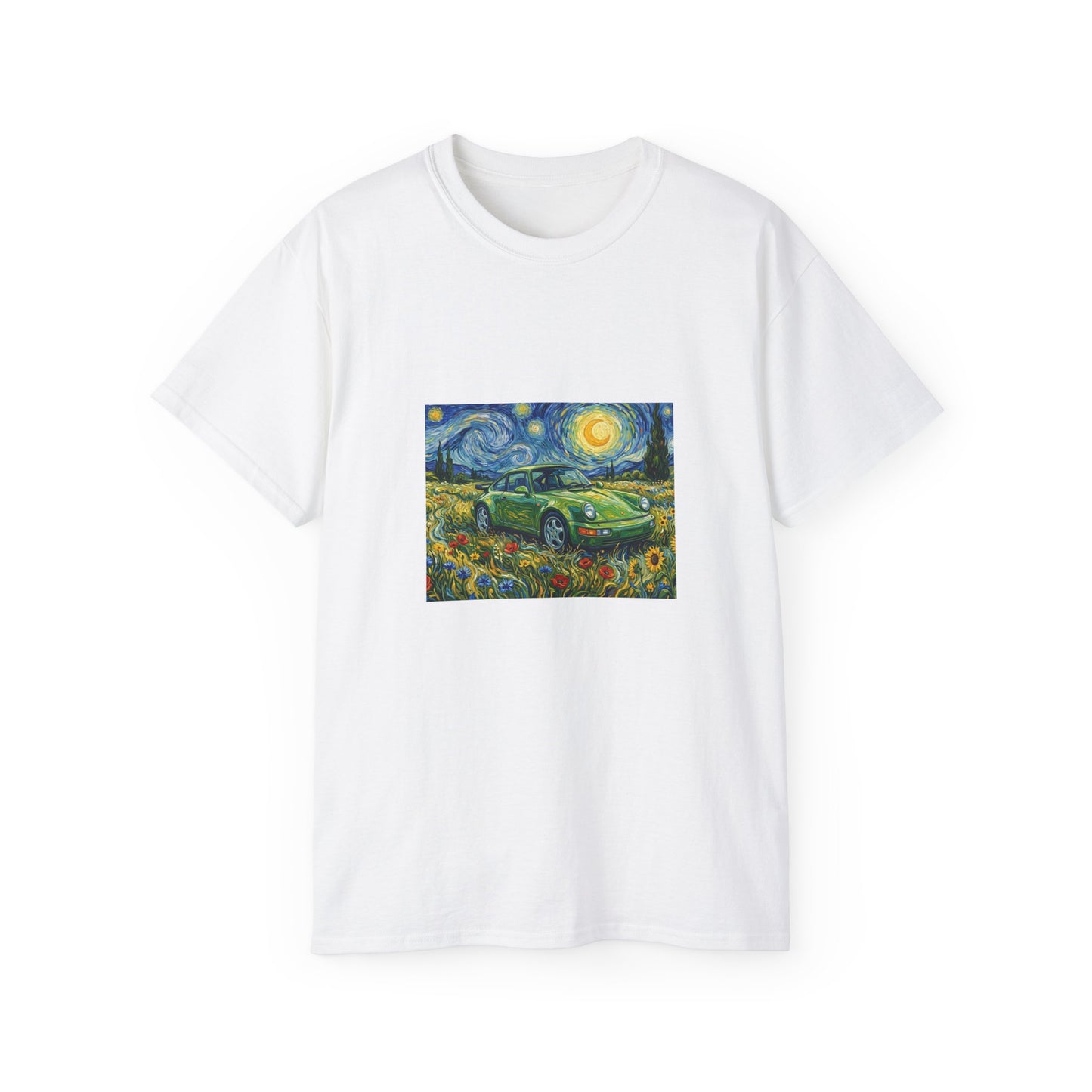 Classic Car Nightscape T‑Shirt — Van Gogh Starry Night Retro Car Art Tee