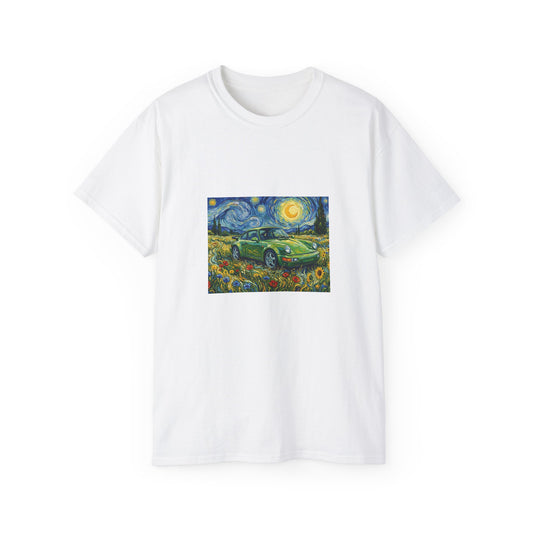 Classic Car Nightscape T‑Shirt — Van Gogh Starry Night Retro Car Art Tee
