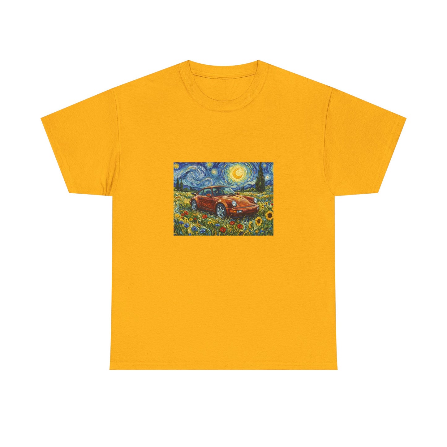 Vintage Sports Car Tee — Starry Night Sunflower Art Shirt