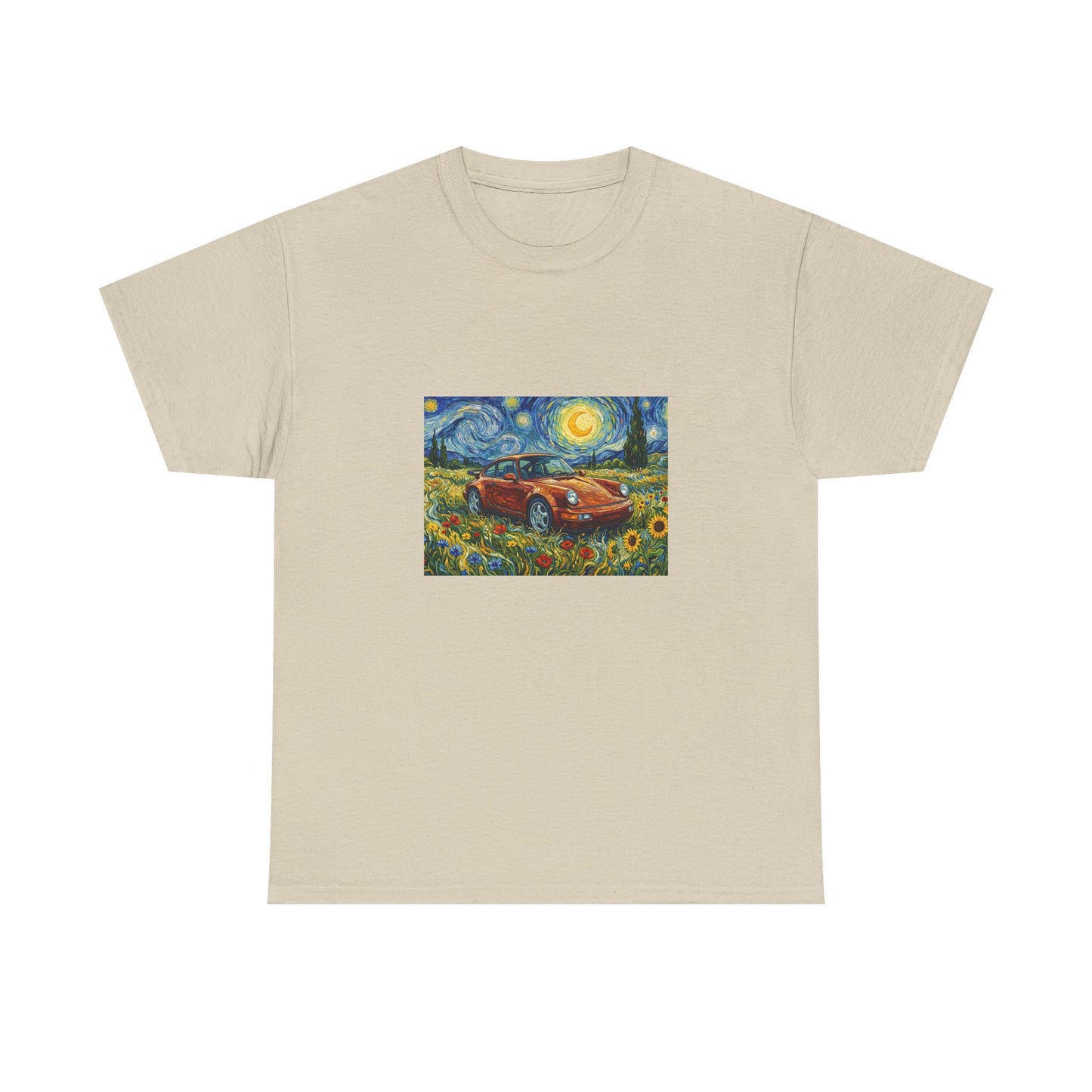 Vintage Sports Car Tee — Starry Night Sunflower Art Shirt