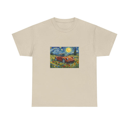 Vintage Sports Car Tee — Starry Night Sunflower Art Shirt