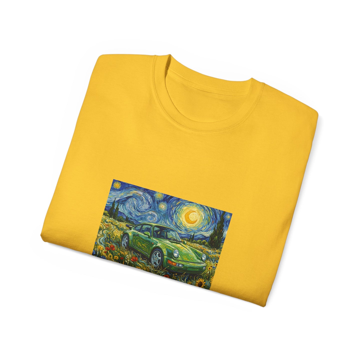 Classic Car Nightscape T‑Shirt — Van Gogh Starry Night Retro Car Art Tee