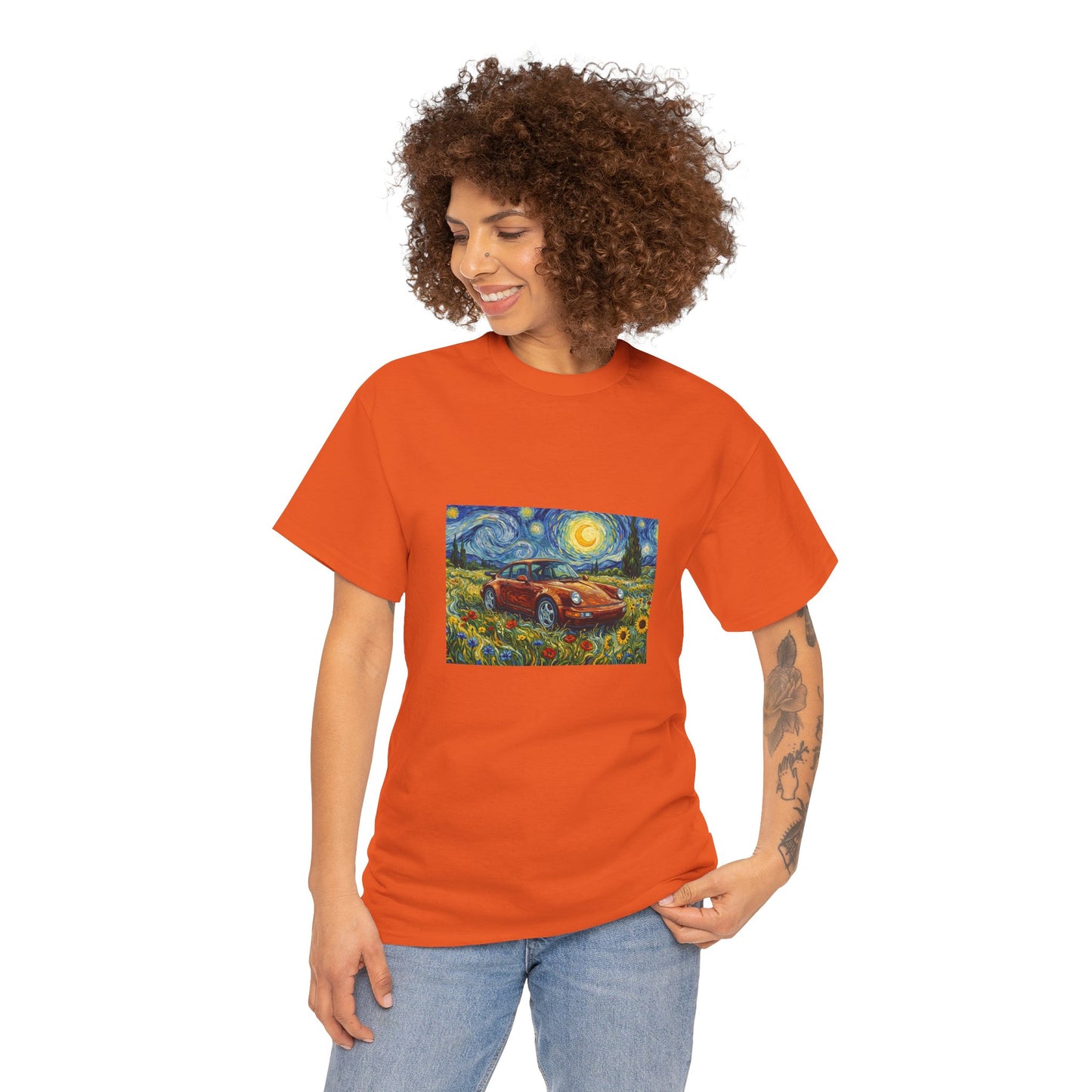 Vintage Sports Car Tee — Starry Night Sunflower Art Shirt