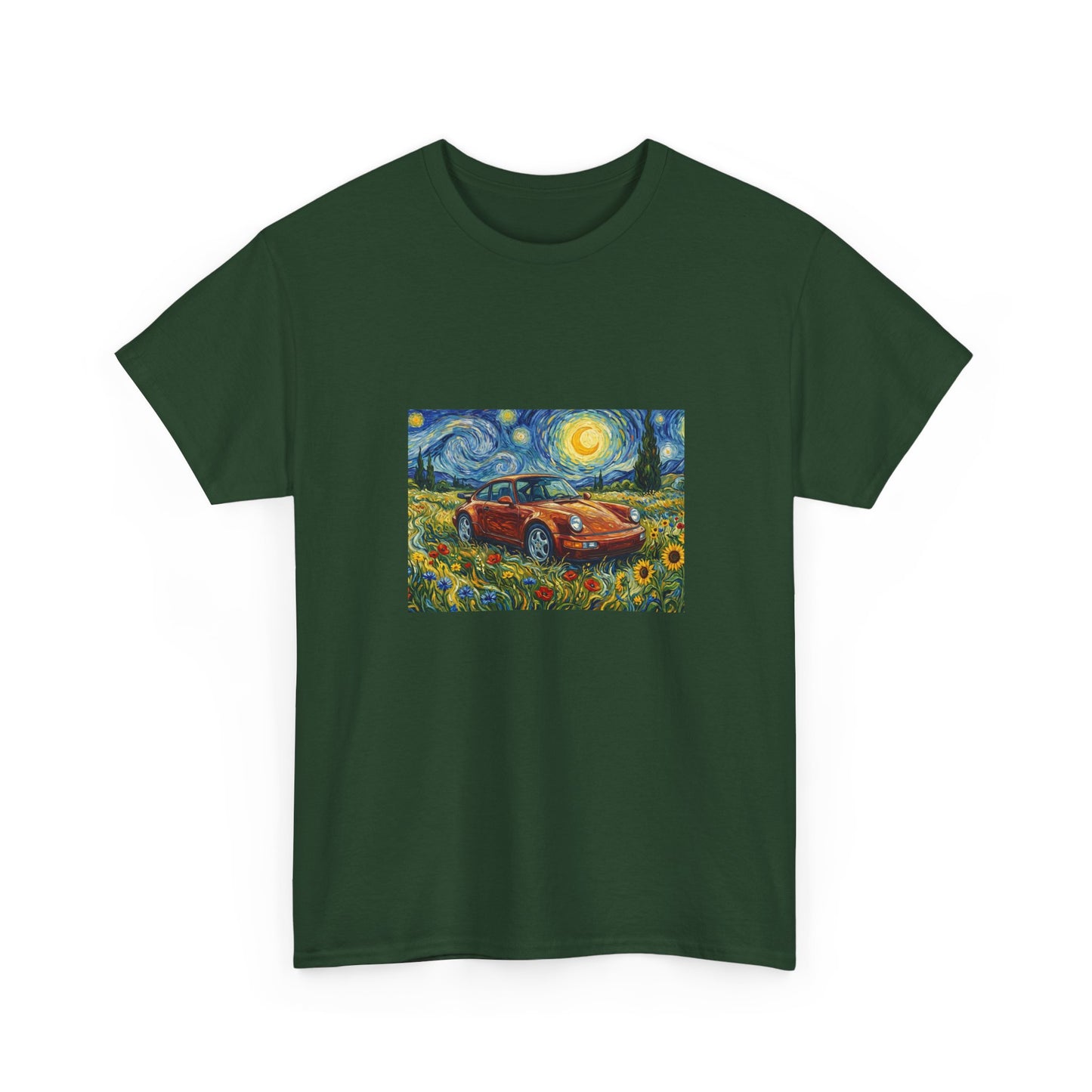 Vintage Sports Car Tee — Starry Night Sunflower Art Shirt