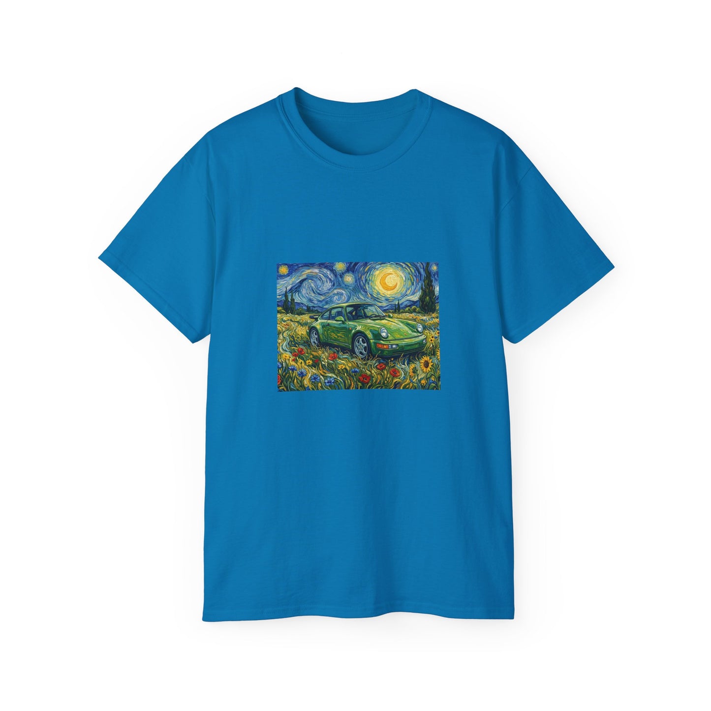 Classic Car Nightscape T‑Shirt — Van Gogh Starry Night Retro Car Art Tee