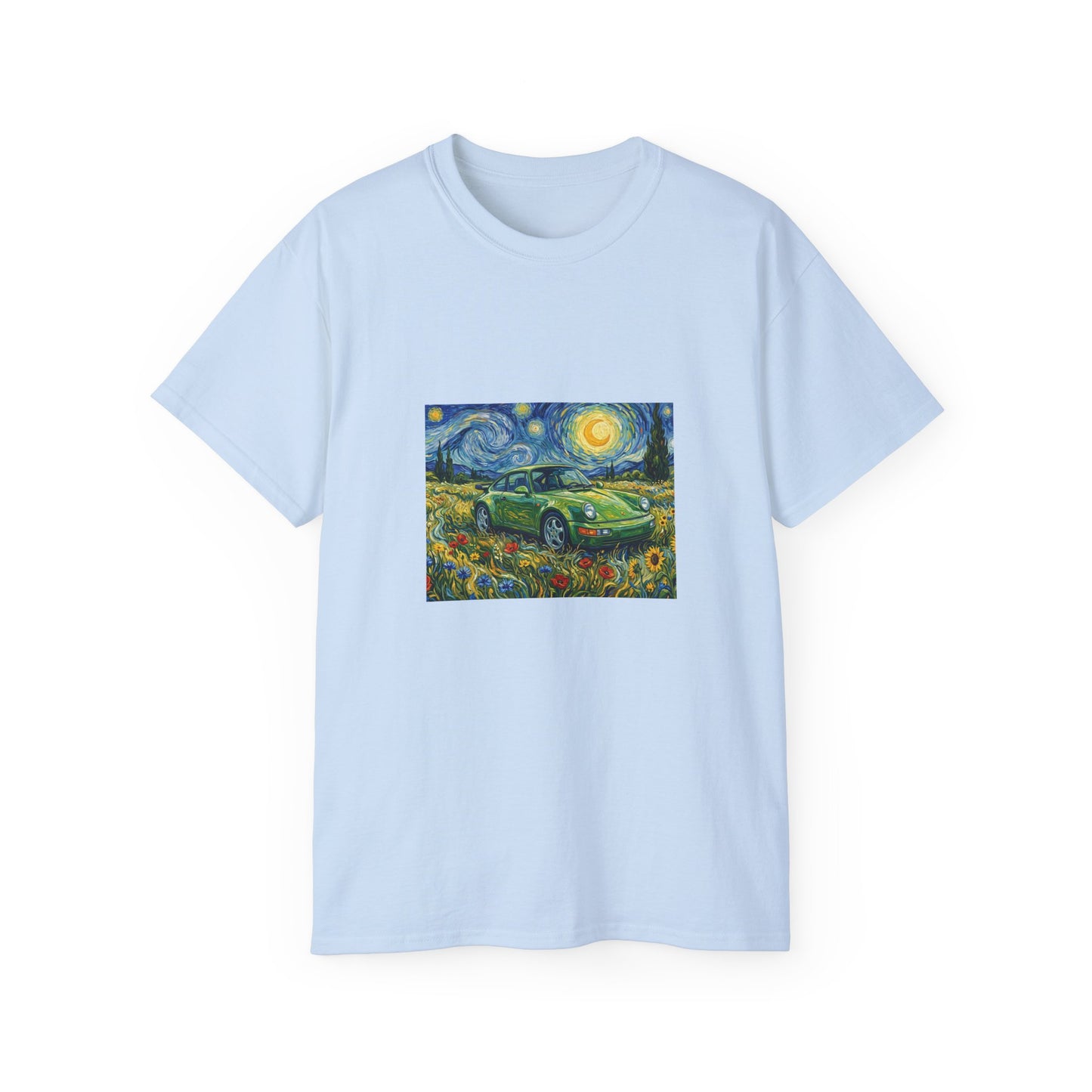 Classic Car Nightscape T‑Shirt — Van Gogh Starry Night Retro Car Art Tee