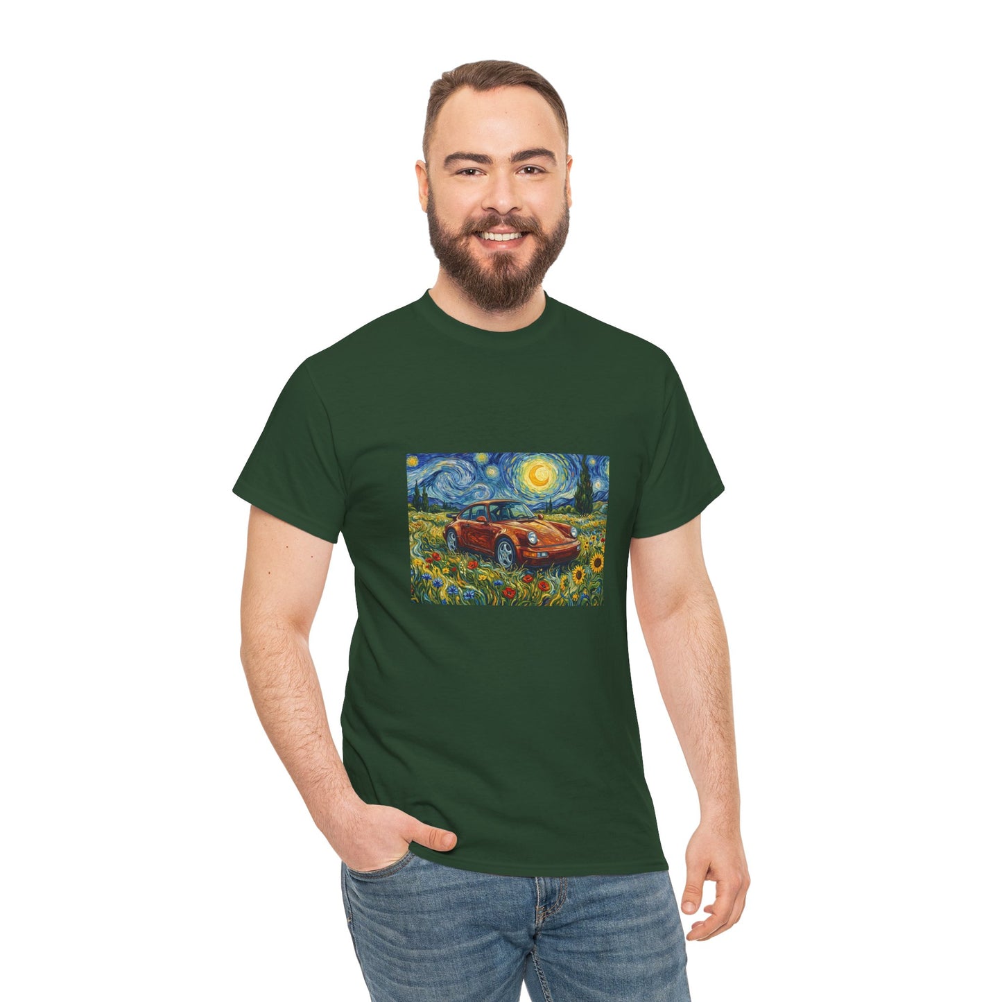 Vintage Sports Car Tee — Starry Night Sunflower Art Shirt