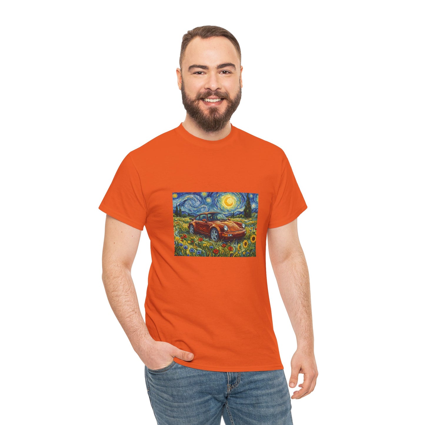 Vintage Sports Car Tee — Starry Night Sunflower Art Shirt