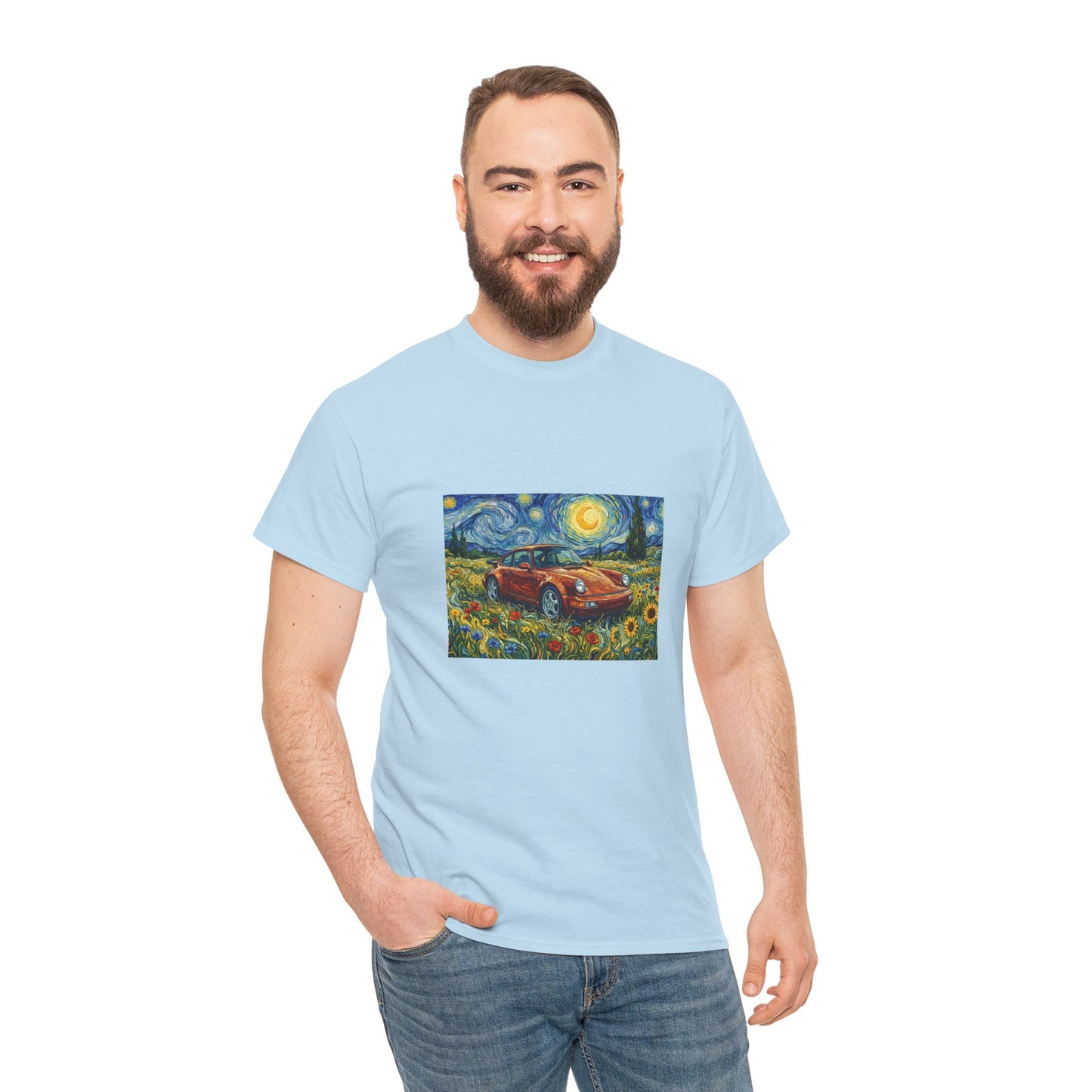 Vintage Sports Car Tee — Starry Night Sunflower Art Shirt
