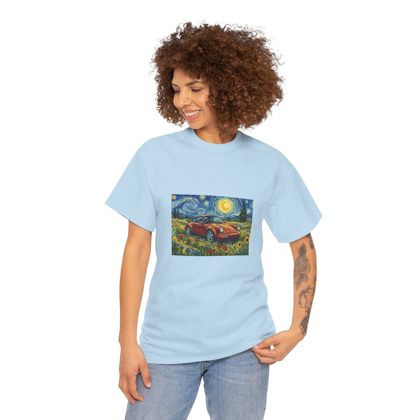 Vintage Sports Car Tee — Starry Night Sunflower Art Shirt