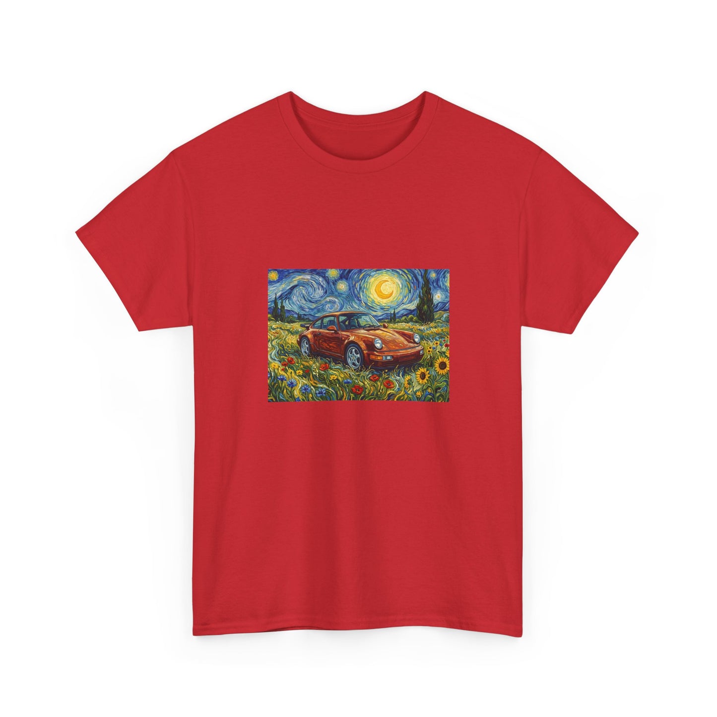 Vintage Sports Car Tee — Starry Night Sunflower Art Shirt