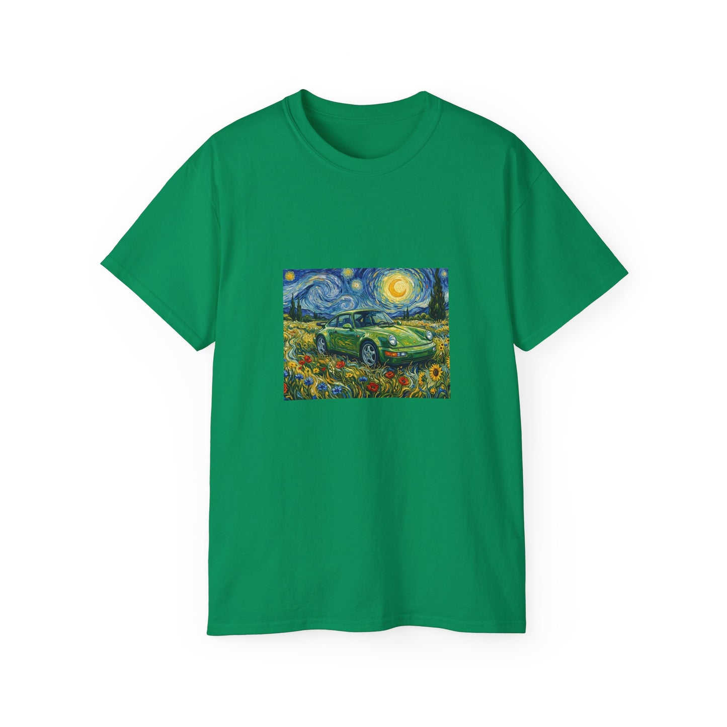 Classic Car Nightscape T‑Shirt — Van Gogh Starry Night Retro Car Art Tee