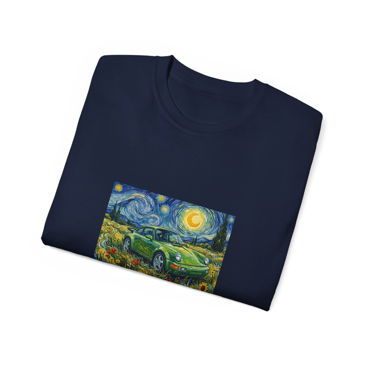 Classic Car Nightscape T‑Shirt — Van Gogh Starry Night Retro Car Art Tee