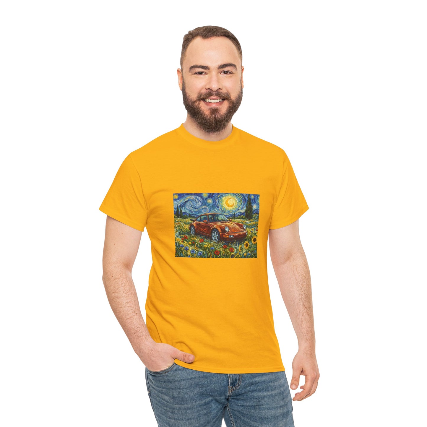 Vintage Sports Car Tee — Starry Night Sunflower Art Shirt