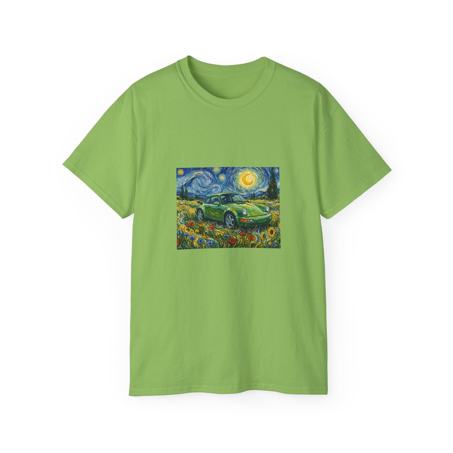 Classic Car Nightscape T‑Shirt — Van Gogh Starry Night Retro Car Art Tee