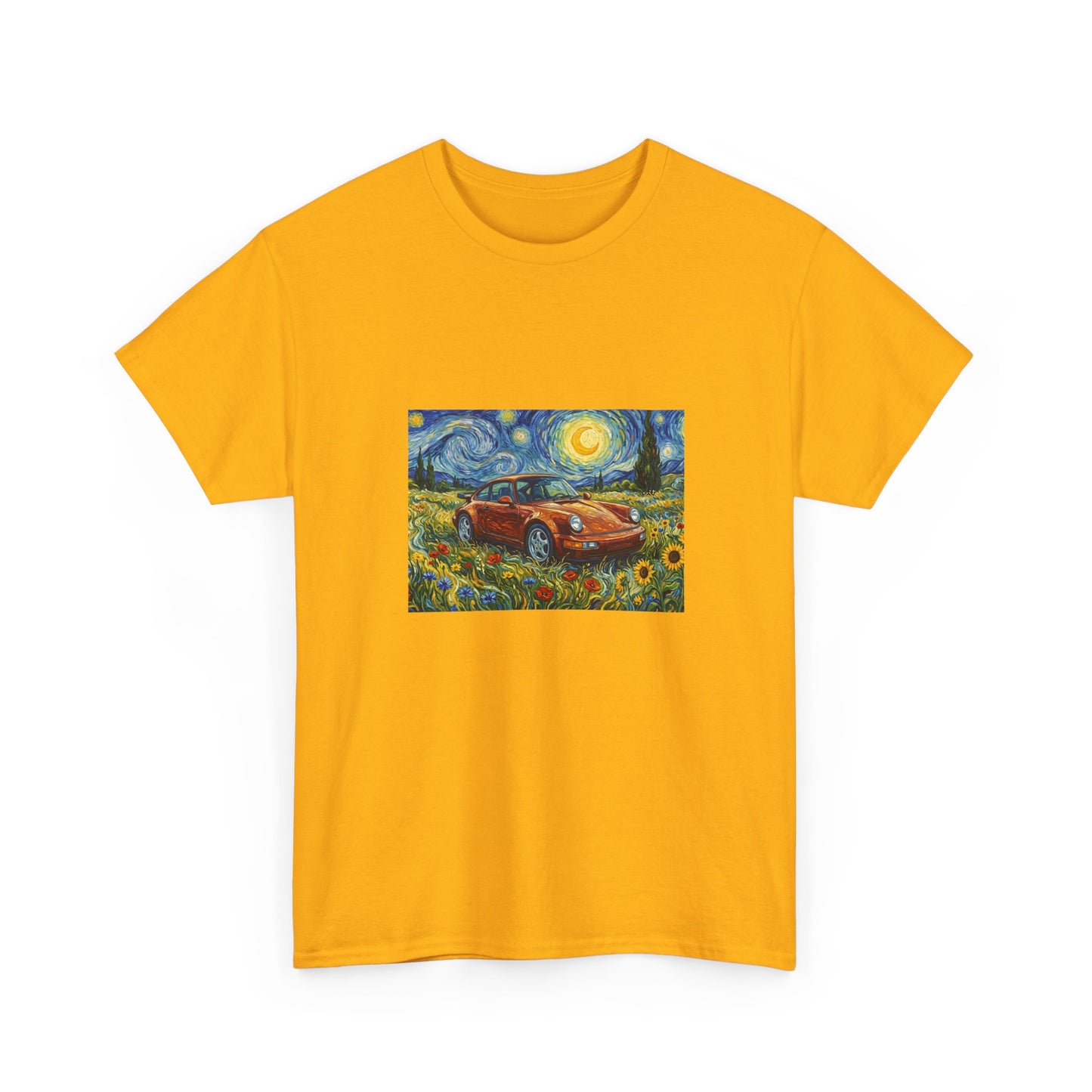 Vintage Sports Car Tee — Starry Night Sunflower Art Shirt