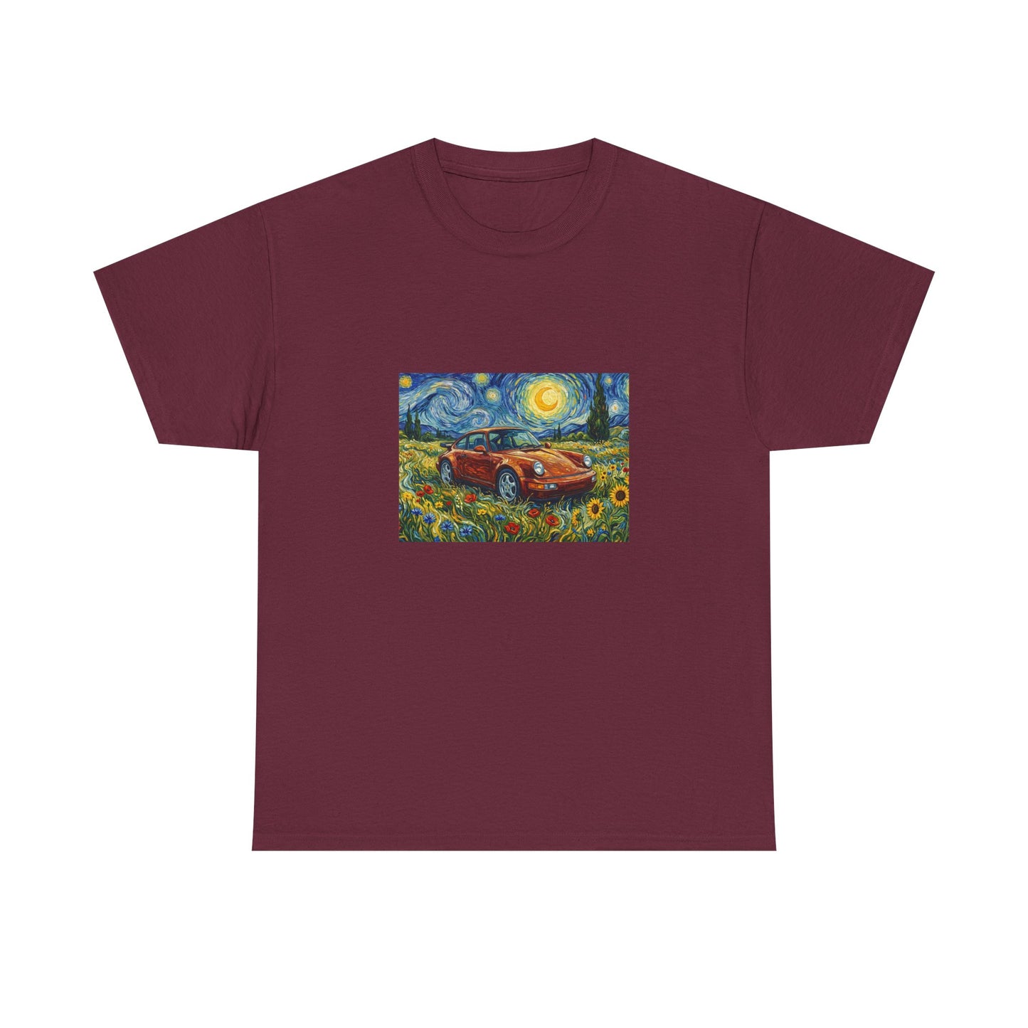 Vintage Sports Car Tee — Starry Night Sunflower Art Shirt
