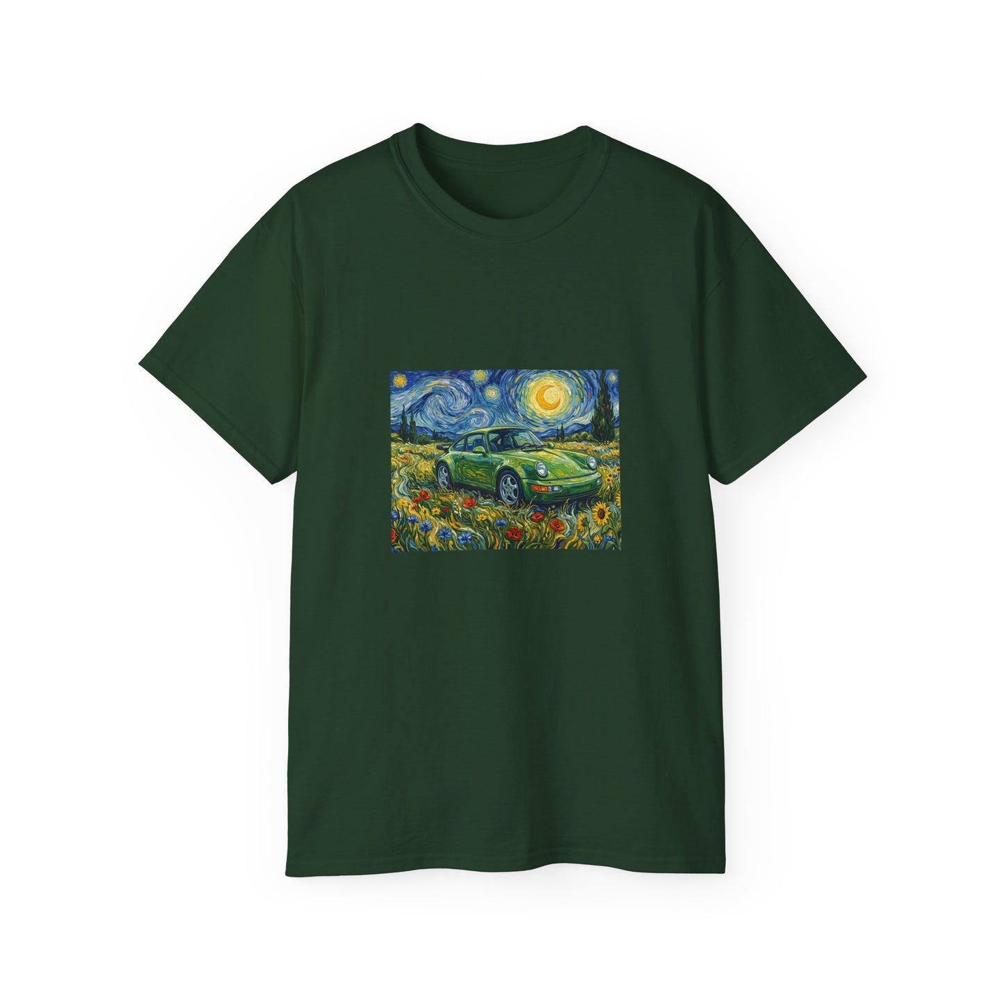 Classic Car Nightscape T‑Shirt — Van Gogh Starry Night Retro Car Art Tee
