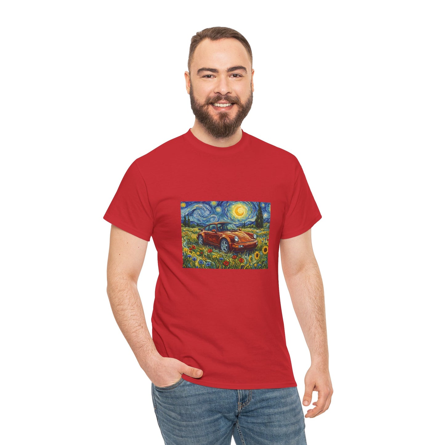 Vintage Sports Car Tee — Starry Night Sunflower Art Shirt
