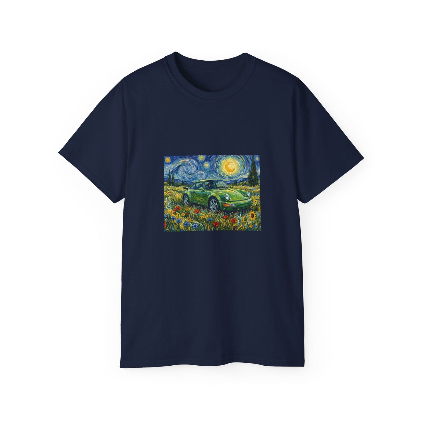 Classic Car Nightscape T‑Shirt — Van Gogh Starry Night Retro Car Art Tee