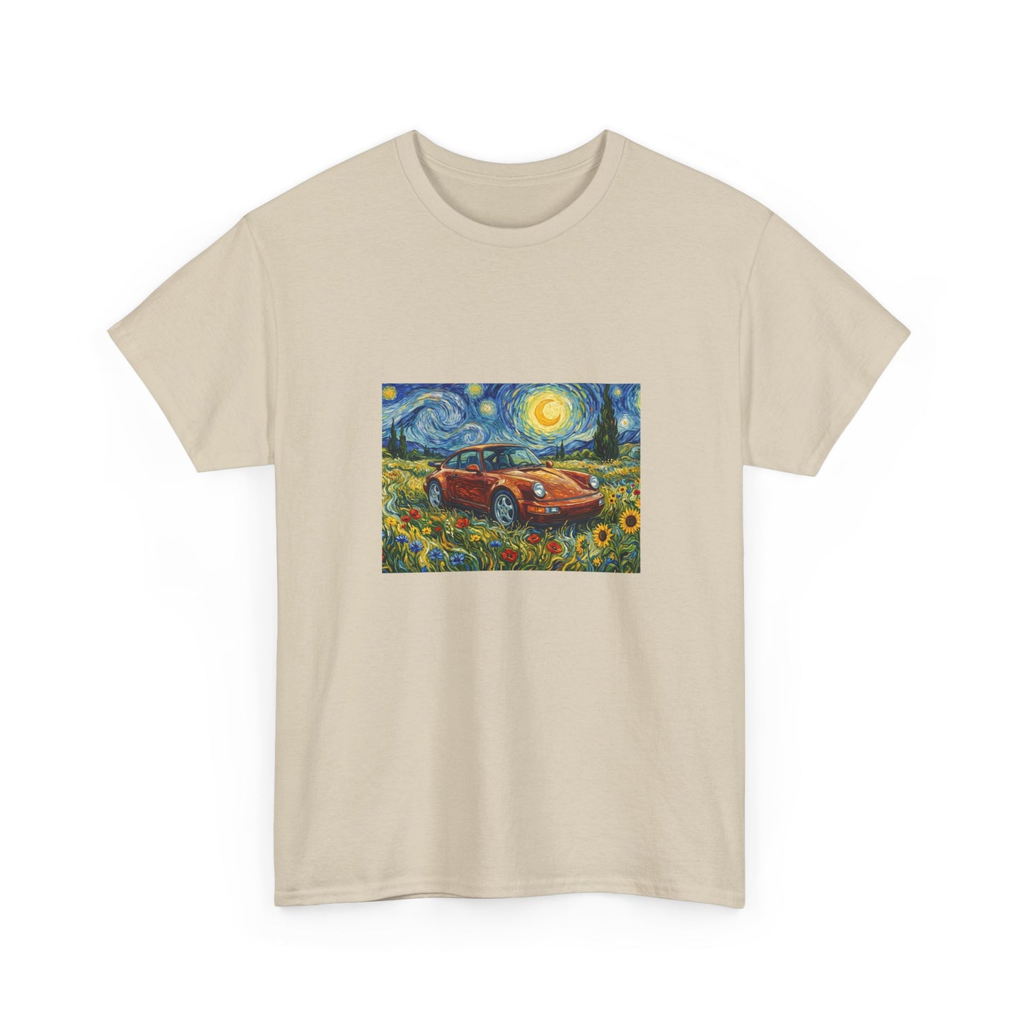 Vintage Sports Car Tee — Starry Night Sunflower Art Shirt
