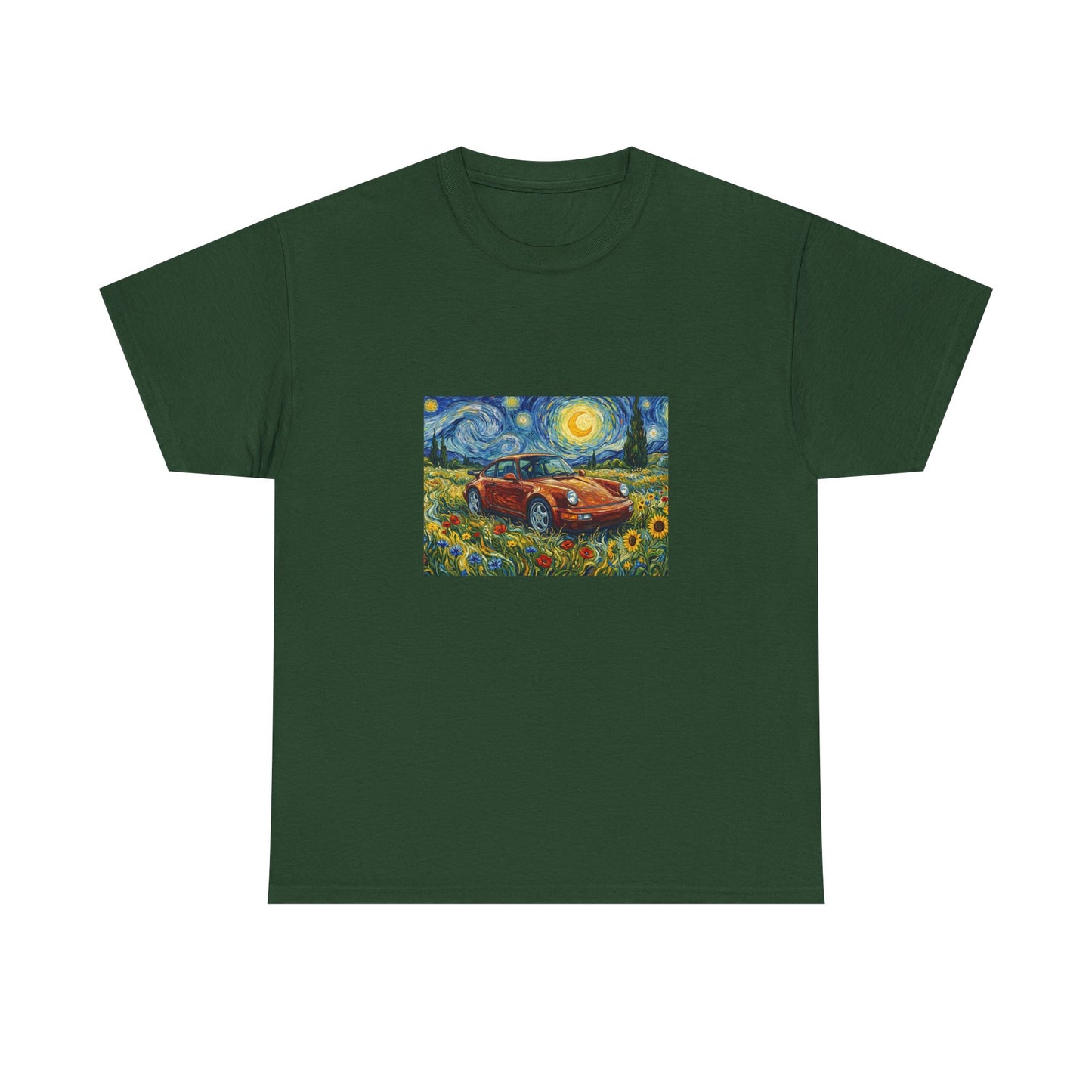 Vintage Sports Car Tee — Starry Night Sunflower Art Shirt