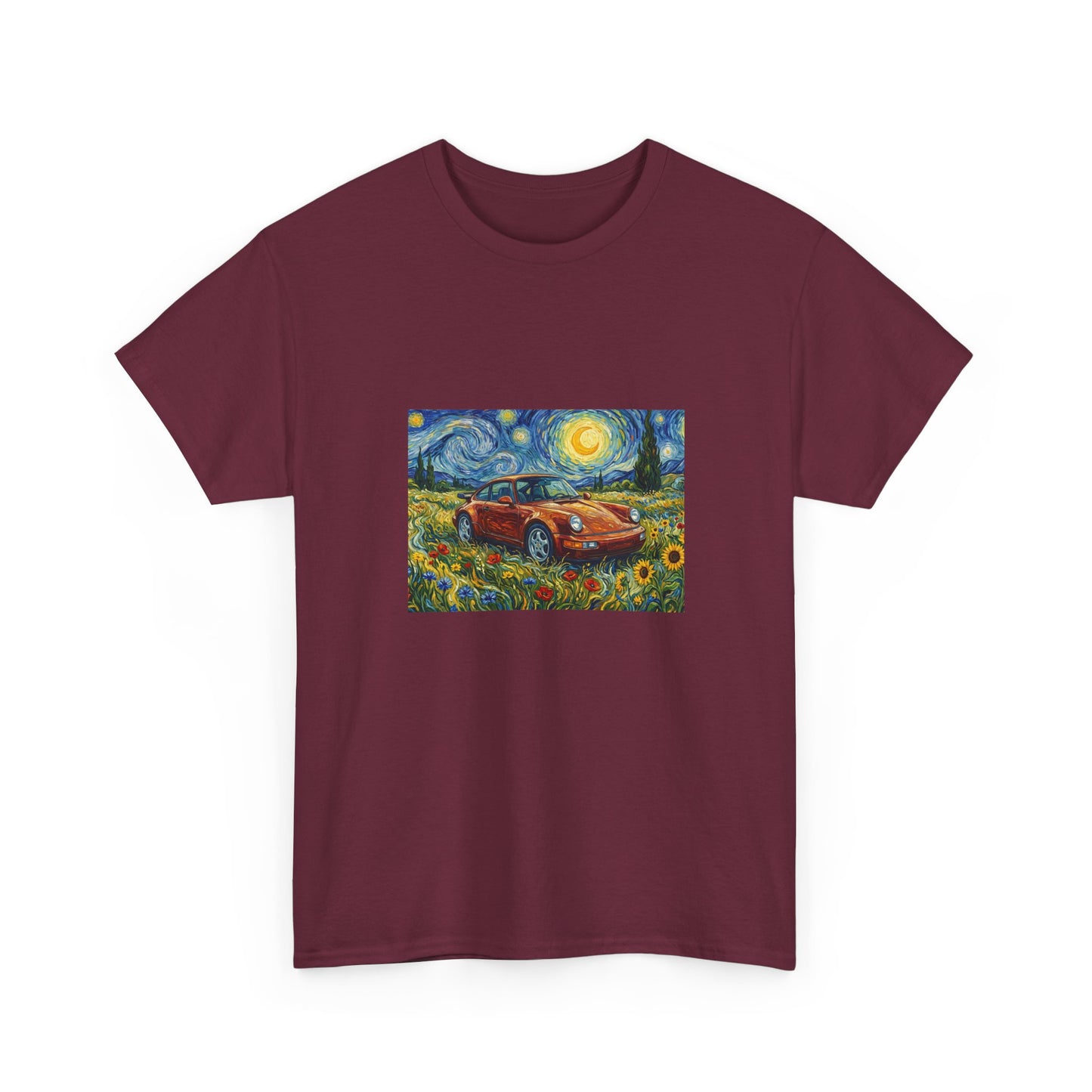 Vintage Sports Car Tee — Starry Night Sunflower Art Shirt