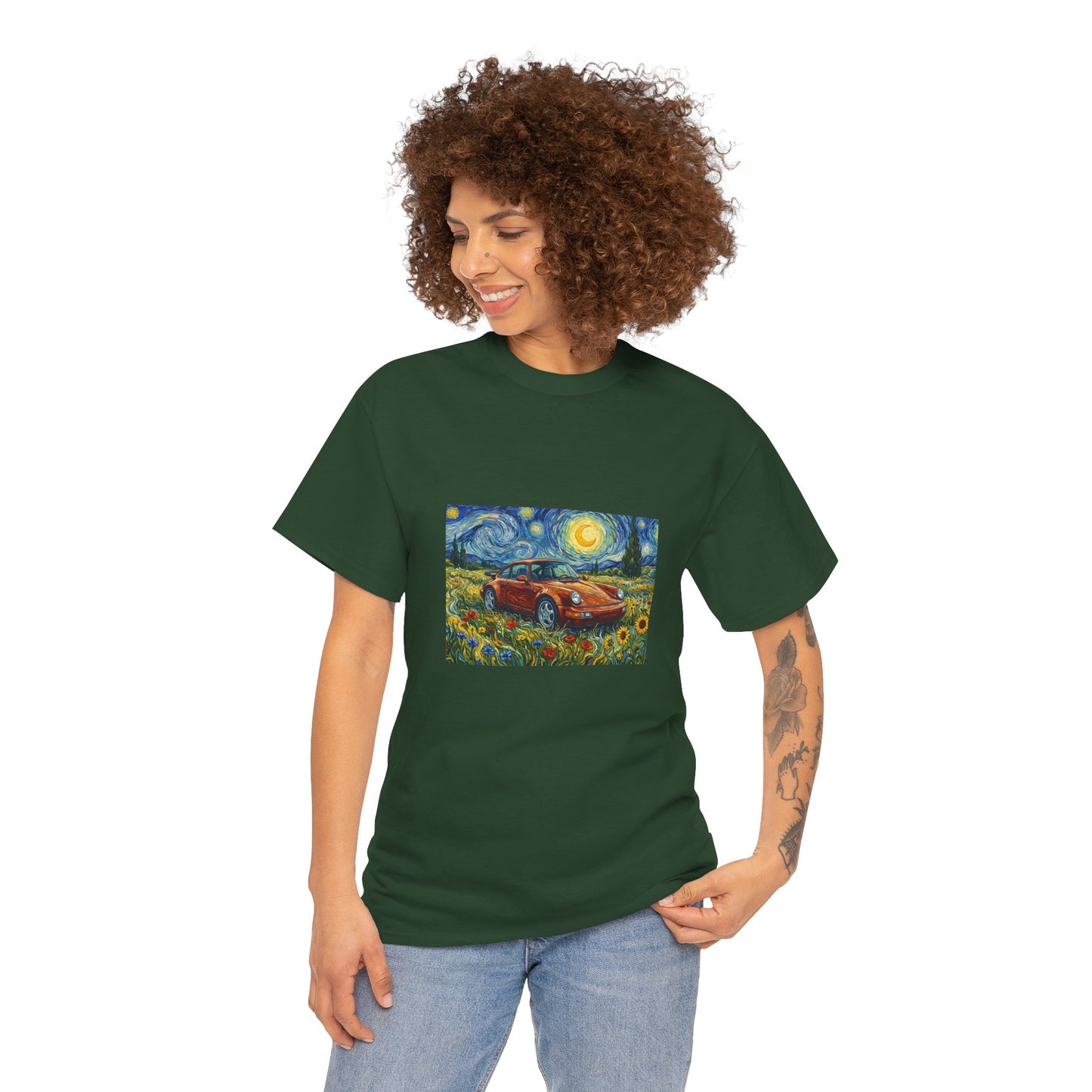 Vintage Sports Car Tee — Starry Night Sunflower Art Shirt