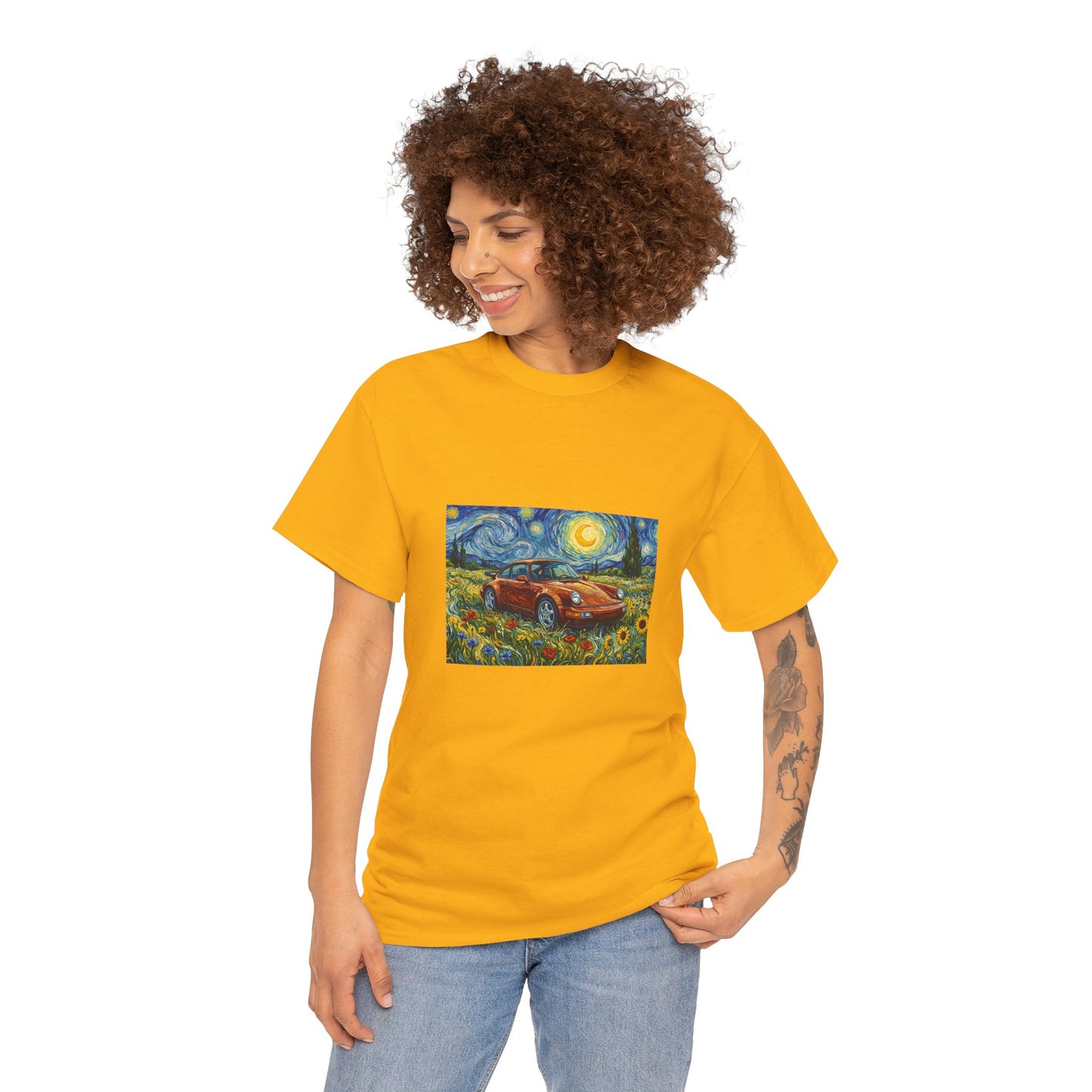 Vintage Sports Car Tee — Starry Night Sunflower Art Shirt